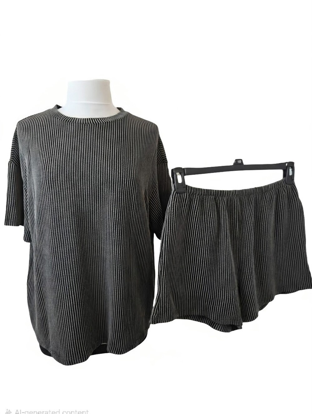ASVIVID Women’s Black/Gray Striped Ribbed Short Pajama Set or Lounge Set Size M